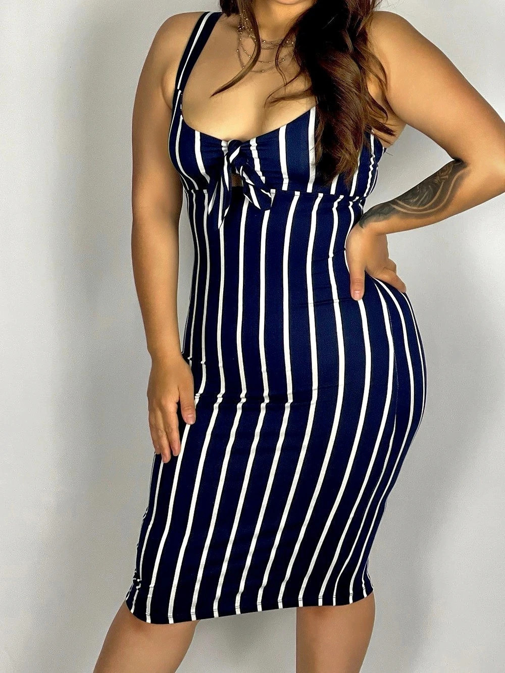 Women's Striped Bodycon Dress in Blue & White